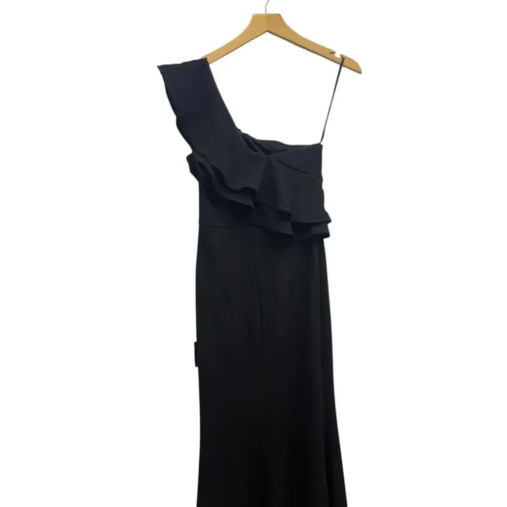 Lulus Grand Beauty Black Ruffled One-Shoulder Mermaid Maxi Dress size S NWT - Picture 5 of 7